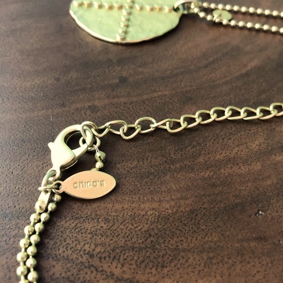 Gold ball chain necklace and 1-3/4” disk w/dotted cross & tiny charm by Chico’s - Picture 8 of 10